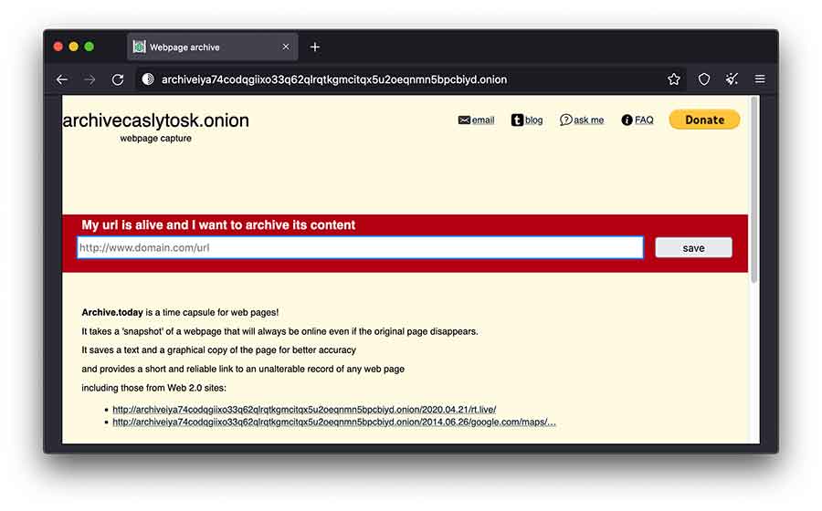 Archive Today on dark web