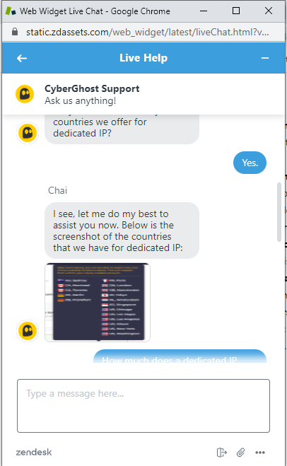 chat with the customer support of Cyberghost VPN