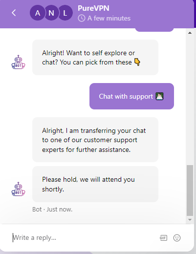 PureVPN customer support