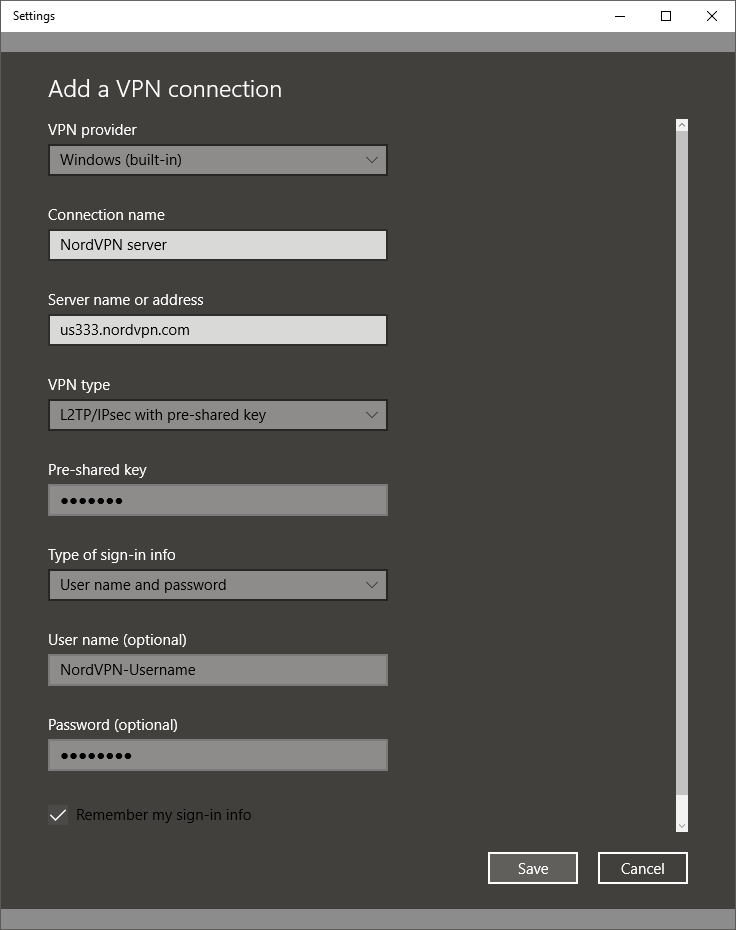 How to manually setup a VPN connection in Windows 10